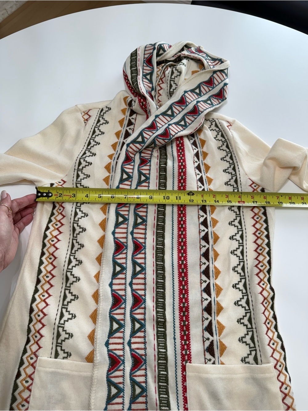 paparazzi Cream Hooded Aztec-Trim Cardigan with Multicolor Accents Size Large - Picture 3 of 7